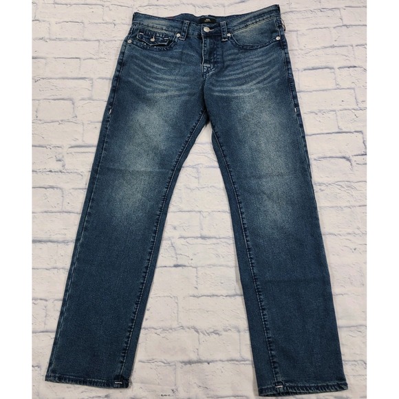 True Religion MENS 33X31 Geno Big T Flap Relaxed Slim Fit Medium Heavenly Jeans